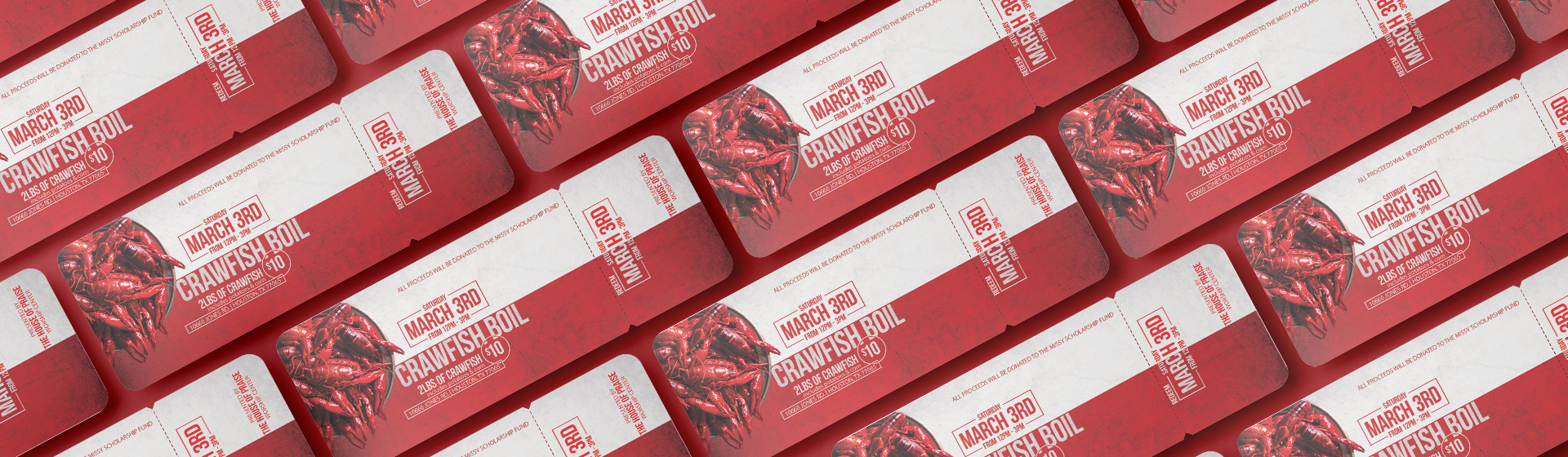 "a picture of multiple event ticket mockups for a Crawfish Boil"